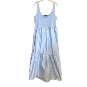 Eloquii Light Blue beachy boho Tiered Maxi Dress Sleeveless Pockets 16 NEW